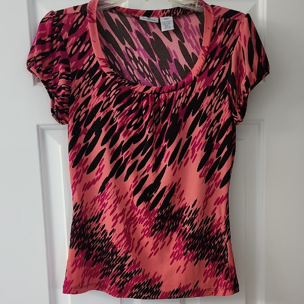 Worthington Pink and Orange Flutter Sleeve Blouse